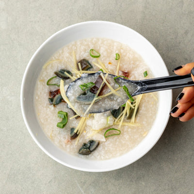 Preserved Egg with Salted Egg and Lean Pork Congee (皮蛋瘦肉粥)